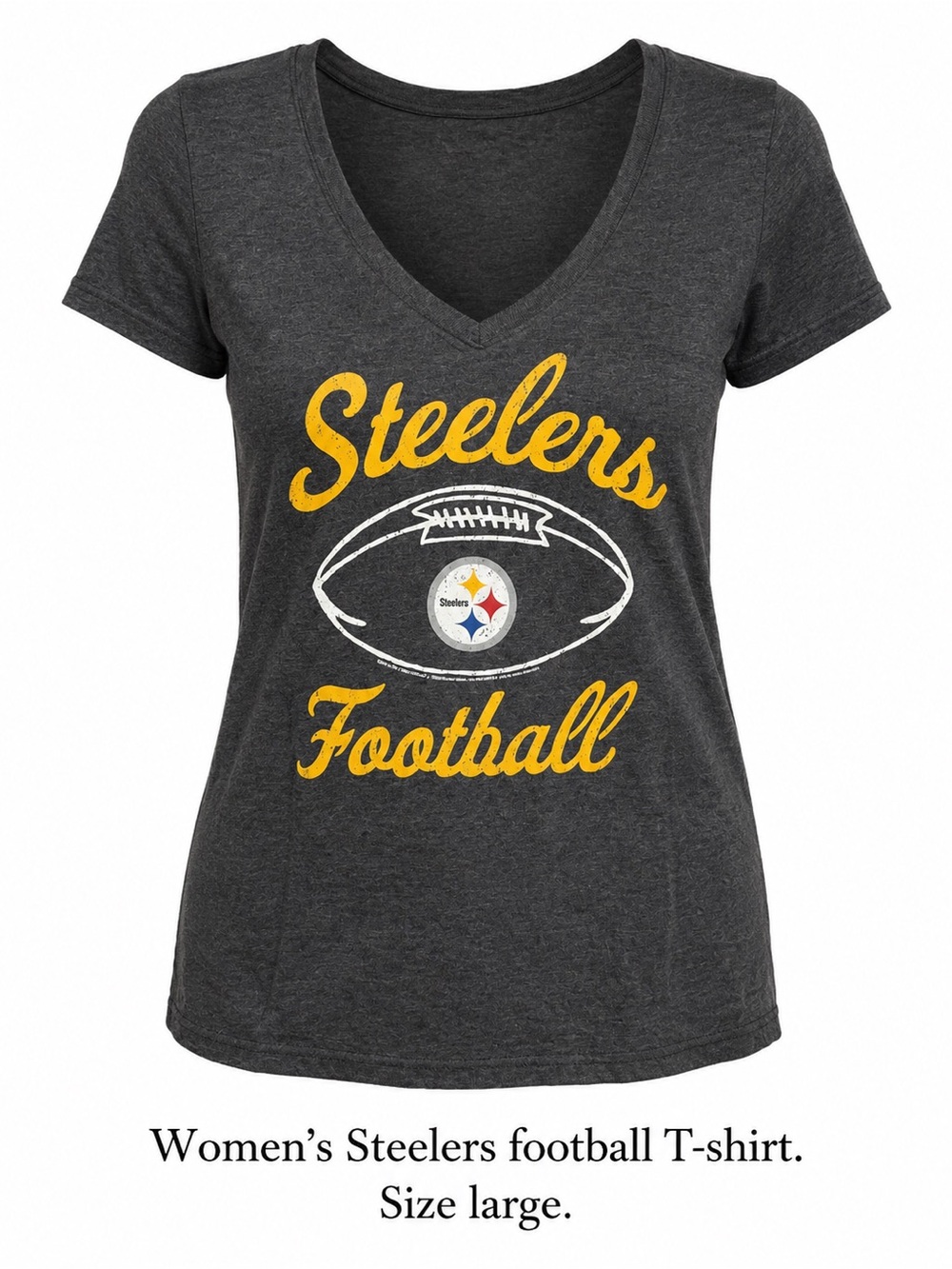 Pittsburgh Steelers V-Neck Football T-Shirt - Dark Gray & Gold